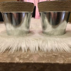 Galvanized Metal Vases with Rope Twine Accent